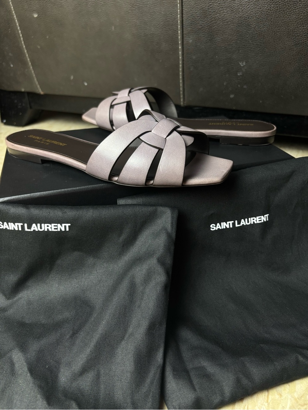 Saint Laurent 38.5 Sandals Mules Flats Slides 8.5 Nu Pieds Iris YSL